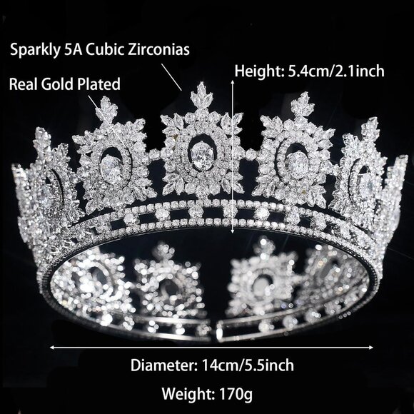Cubic Zirconia Bridal Tiara Silver Queen Crown for Wedding Prom Queen Gift - Picture 5 of 9
